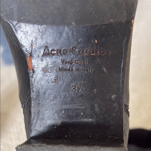 Acne Black Leather Ankle Boots with Pointed Toe and Elastic Panels - Picture 10 of 11